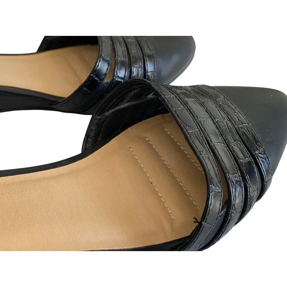White Mountain Molly Black Wedge‎ Flats Ankle Strap 6 Minimalist Chic Comfort